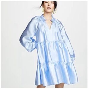 Stine‎ Goya Jasmine Tiered Dress Sky Blue XS Textured Polyester Preppy